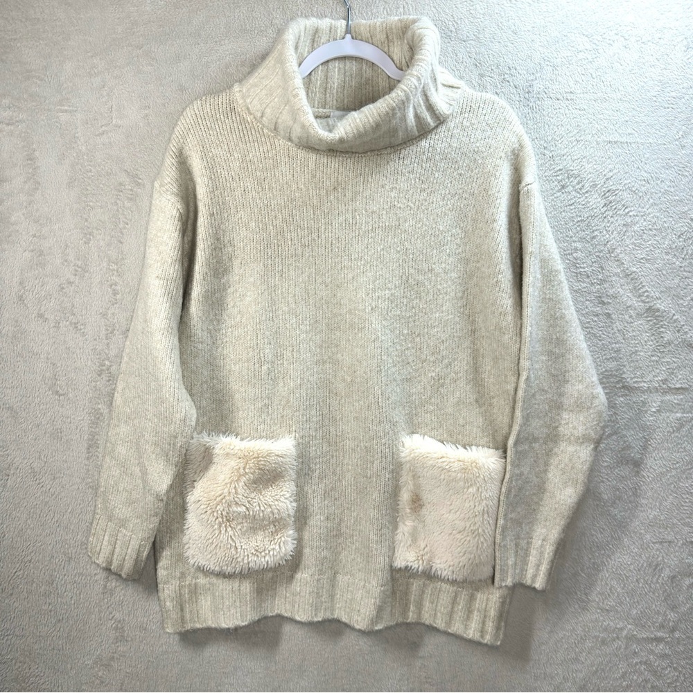 Magaschoni Ivory Cowl Neck Sweater Sherpa‎ Pockets Size M Cozy Artsy Boho